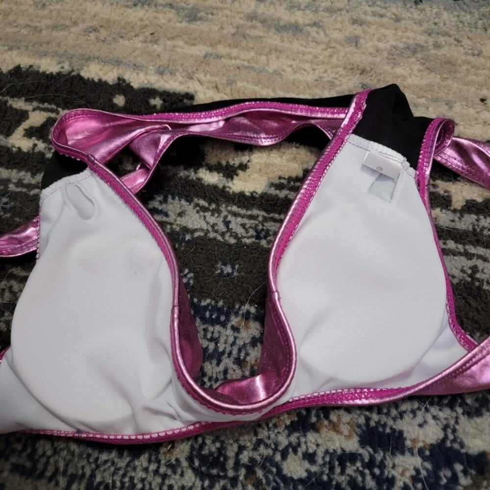 Hot Pink Metallic Sports Bra Rave Top - M - Picture 4 of 7